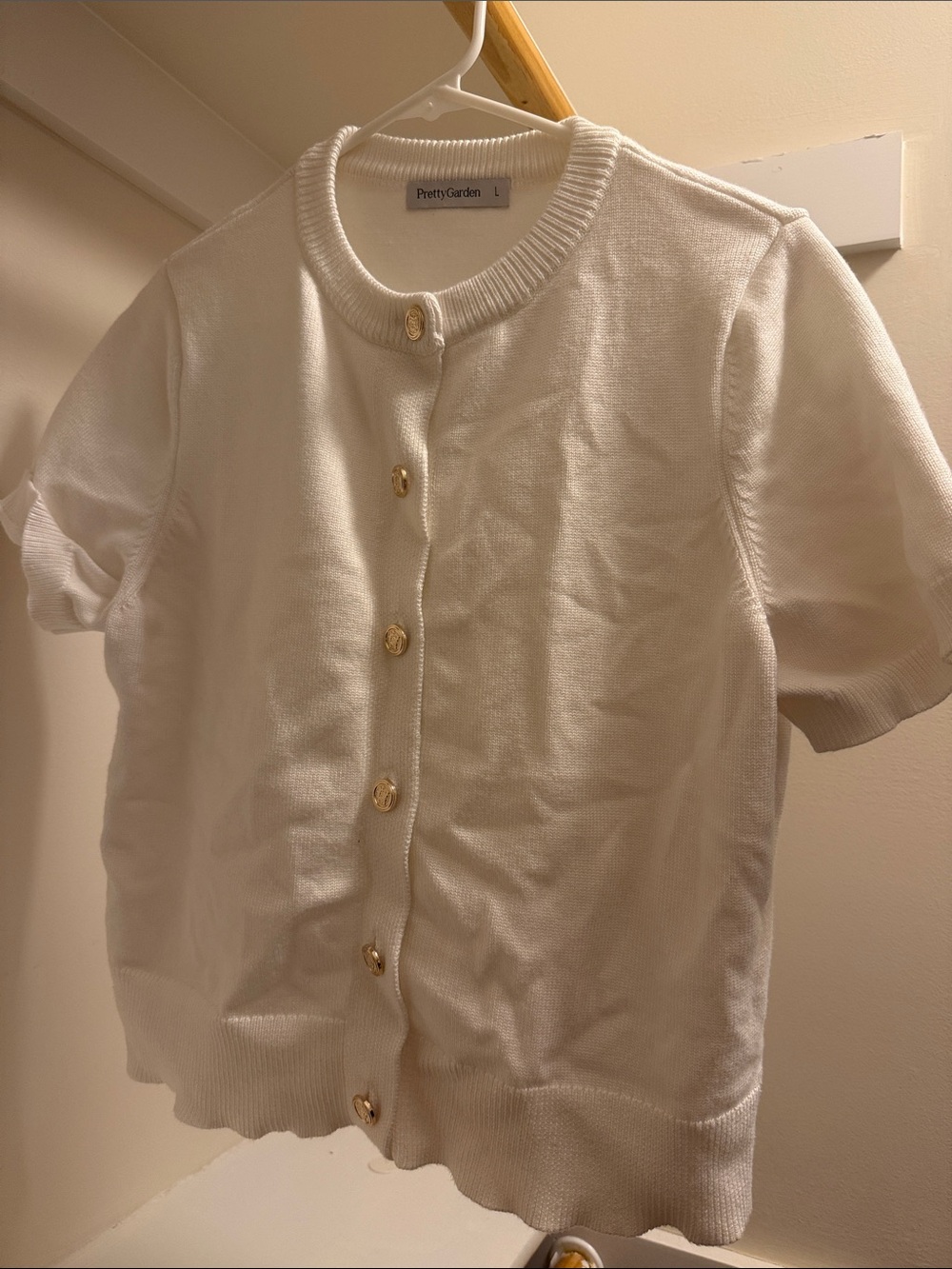 PrettyGarden Cream Short-Sleeve Button Front Cardigan